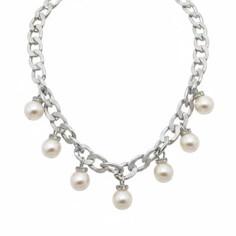 🍩Pearl drop halsband silver🍄