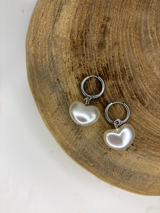 Heart Pearl Earrings Silver