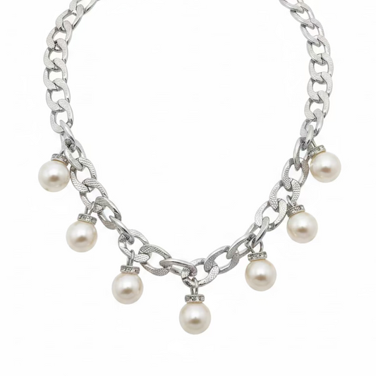 🍩Pearl drop halsband silver🍄